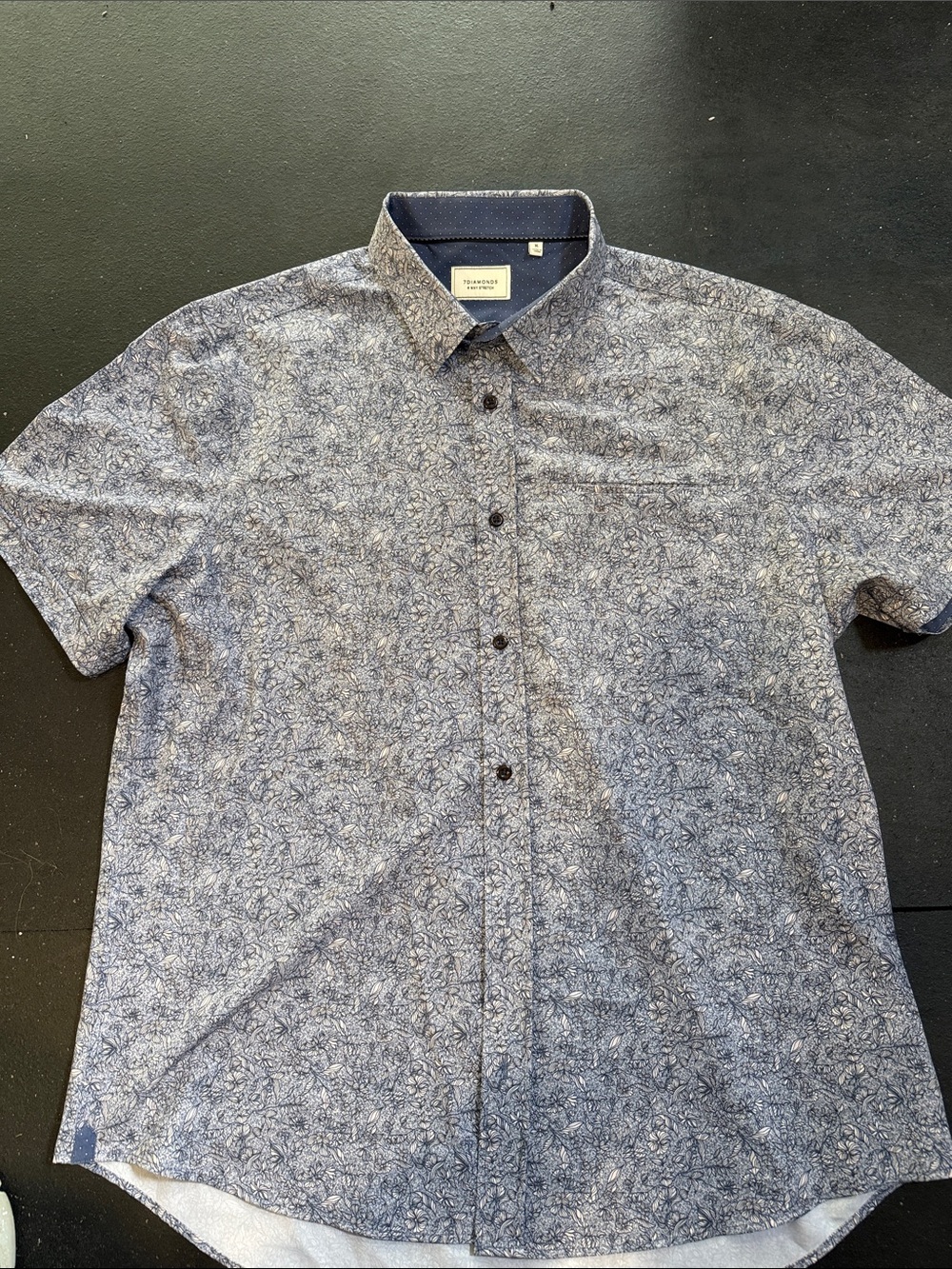 7 Diamonds Navy Floral-Pattern Short Sleeve Button-Down Shirt